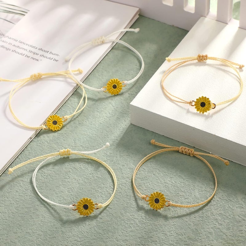Sureio 20 Pcs Sunflower Bracelets Funny Gifts Adjustable Handmade Friendship Bracelet Bulk Boho Braided Rope String Bracelets for Women Couples Friend - Image 4
